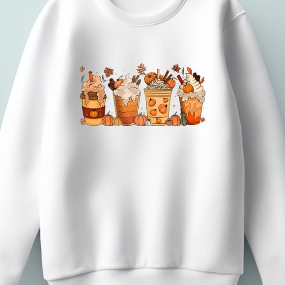 Fall Coffee Sweatshirt, Halloween Pumpkin Latte Drink Cup, Fall Pumpkin Spice - Picture 2 of 4